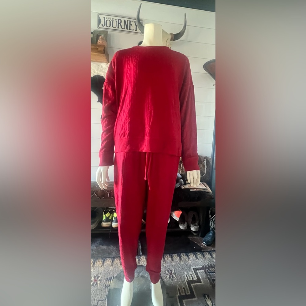 State of Day- Macys- Red Cozy Knit Sweater & Jogger Set
